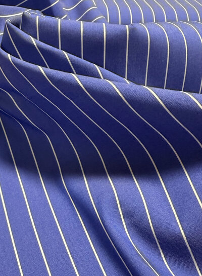 poplin cotton shirt fabric stretch - pine stripe - blue