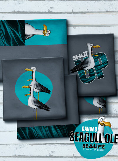 THORSTEN BERGER Shut Up Seagull - canvas paneel voor een toffe tas! Paneel van 90 * 150 cm