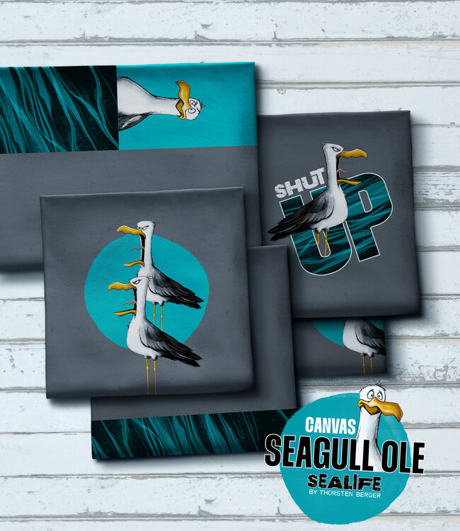 THORSTEN BERGER Shut Up Seagull - canvas paneel voor een toffe tas! Paneel van 90 * 150 cm