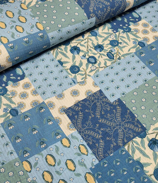little darling blue patch print - muslin