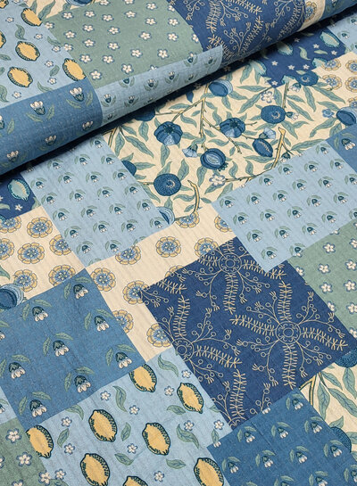 little darling blauw patch print - mousseline