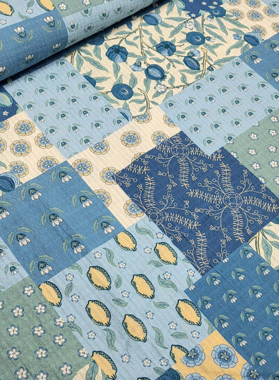 little darling blue patch print - muslin