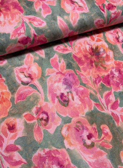 A la Ville green and pink watercolor - fine wool touch viscose jersey - beautiful knit - Italian made