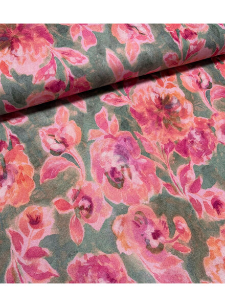 A la Ville green and pink watercolor - fine wool touch viscose jersey - beautiful knit - Italian made