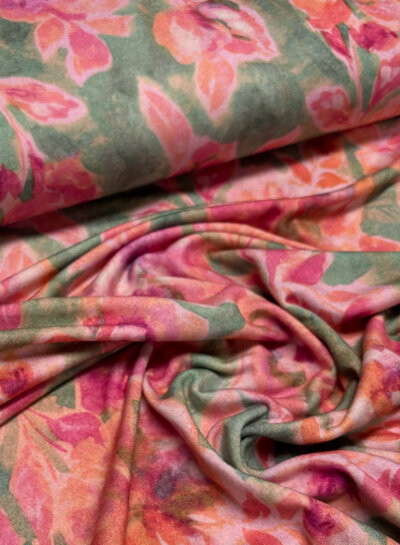 A la Ville green and pink watercolor - fine wool touch viscose jersey - beautiful knit - Italian made