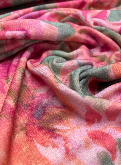 A la Ville groen en roze aquarel - fijne wool touch viscose tricot - prachtig breisel - Italiaanse makelij