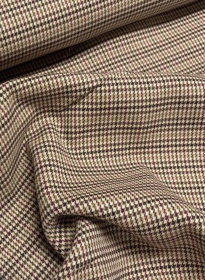 A la Ville pied de poule aubergine en khaki - prachtige double face stof