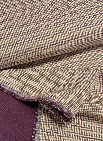 A la Ville pieds de poule aubergine and khaki - beautiful double face fabric