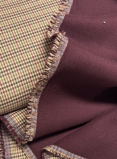 A la Ville pied de poule aubergine en khaki - prachtige double face stof