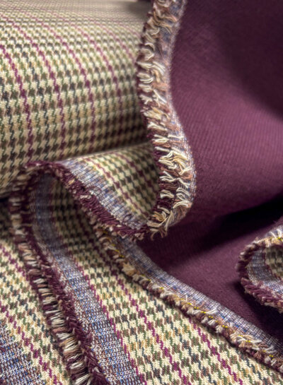 A la Ville pied de poule aubergine en khaki - prachtige double face stof