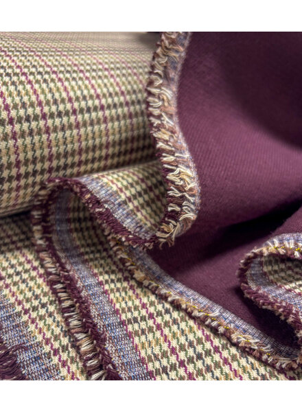 A la Ville pied de poule aubergine en khaki - prachtige double face stof