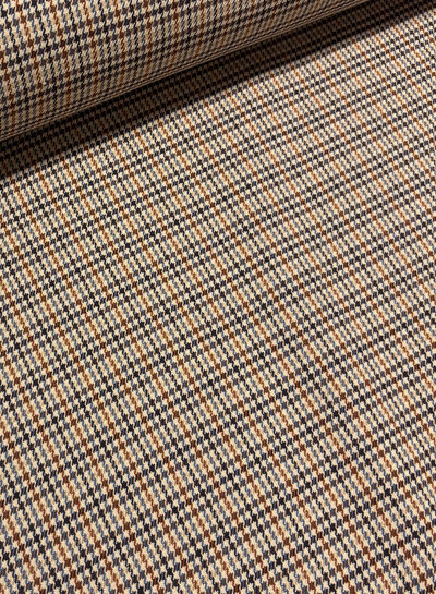 A la Ville cognac and blue houndstooth fabric - beautiful double-faced fabric