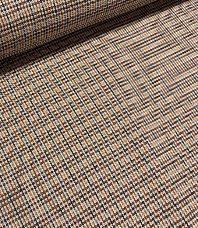 A la Ville pieds de poule cognac en blauw - prachtige double face stof