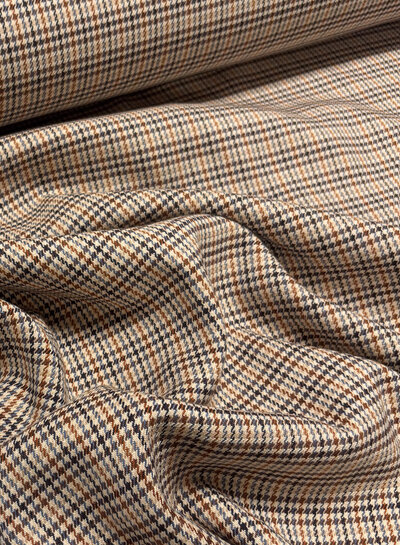 A la Ville cognac and blue houndstooth fabric - beautiful double-faced fabric
