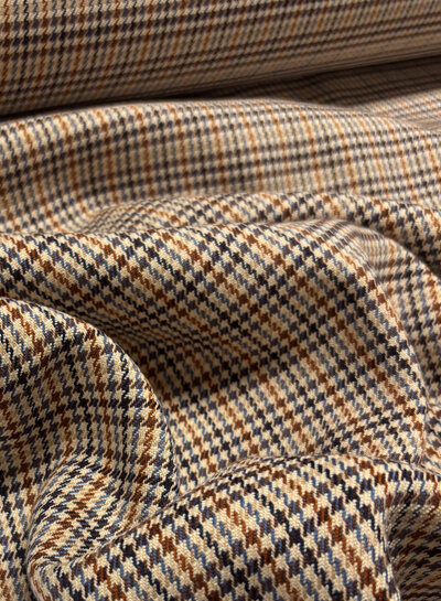 A la Ville cognac and blue houndstooth fabric - beautiful double-faced fabric