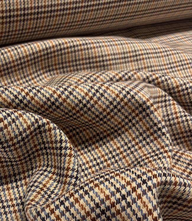 A la Ville pieds de poule cognac en blauw - prachtige double face stof