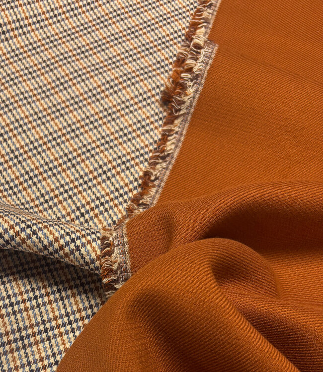 A la Ville pieds de poule cognac en blauw - prachtige double face stof