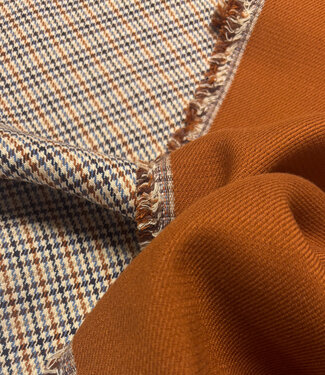 A la Ville Cognac and blue houndstooth pattern - beautiful double-faced fabric - ideal for trousers or coats