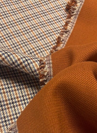 A la Ville cognac and blue houndstooth fabric - beautiful double-faced fabric