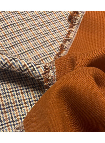 A la Ville Cognac and blue houndstooth pattern - beautiful double-faced fabric - ideal for trousers or coats