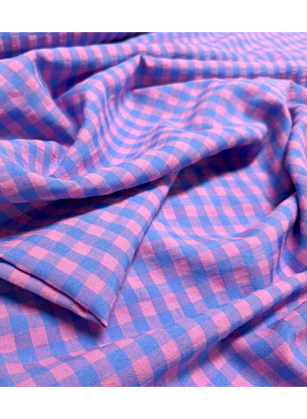 blue/bright pink gingham check - seersucker