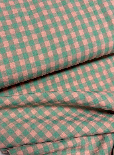 groen/zalmroze vichy ruitjes - seersucker