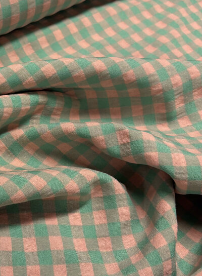 green/salmon pink gingham check - seersucker