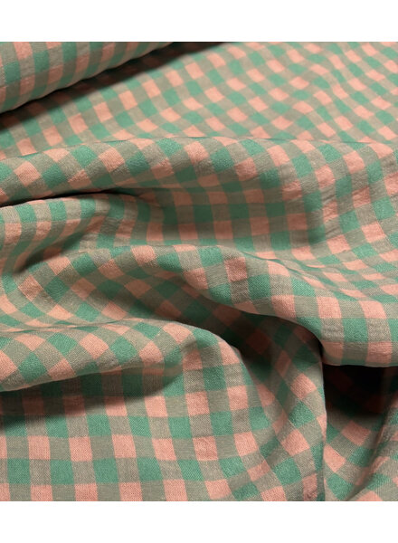 groen/zalmroze vichy ruitjes - seersucker