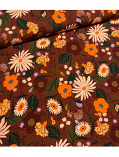 autumn flowers on chestnut brown - woven viscose