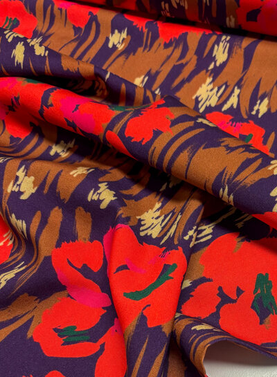 red flowers and autumn vibes - woven viscose