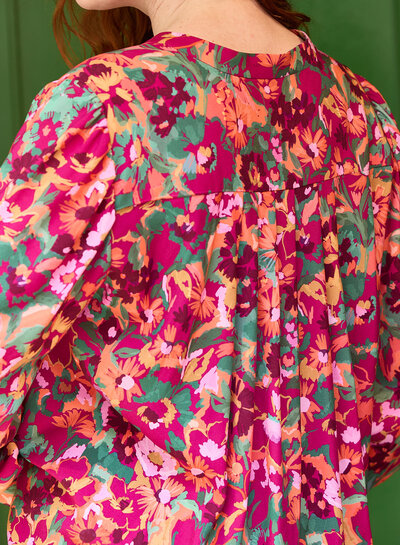Atelier Jupe fuchsia en groene bloemen - viscose