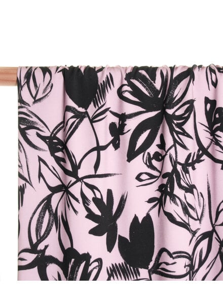 Atelier Jupe lila met zwarte bloemen - viscose