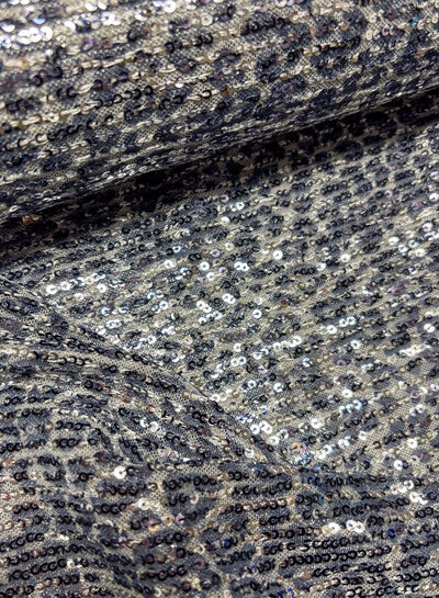 pailletten blauw op leopard mesh - prachtige kwaliteit
