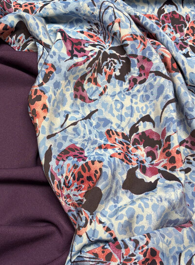 Wild Blossom Blue & Burgundy - beautiful viscose blend