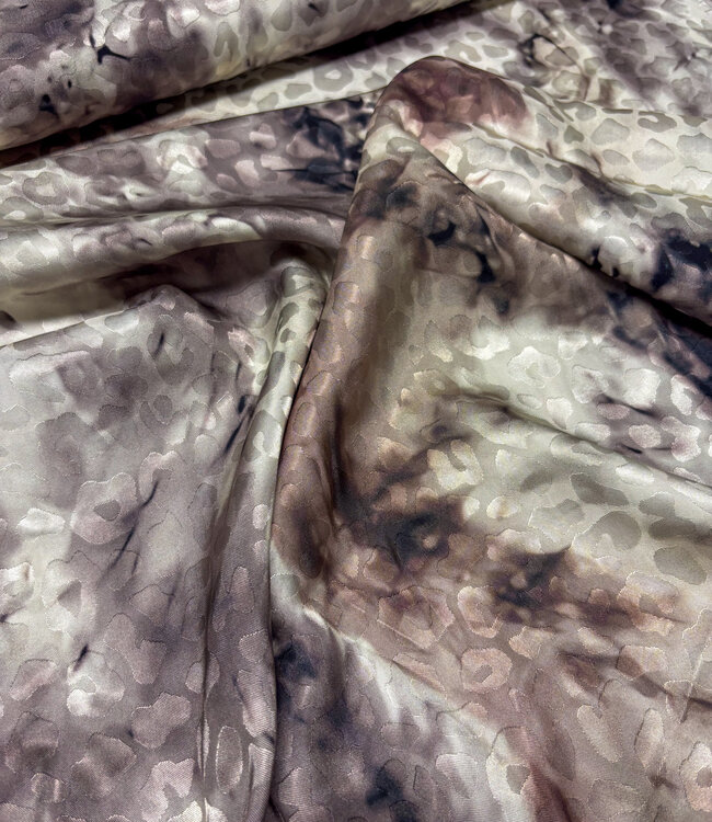 taupe / beige - ingeweven luipaard motief - viscose