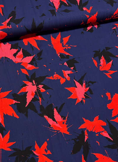 Swafing red leaves on navy - viscose