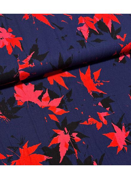 Swafing red leaves on navy - viscose
