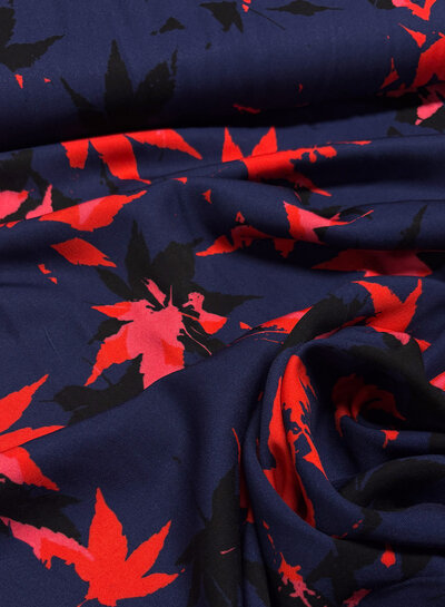 Swafing red leaves on navy - viscose
