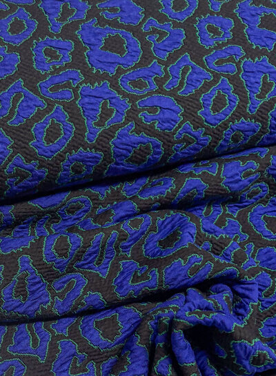 A la Ville Leopard blue with a touch of green - beautiful stretch jacquard