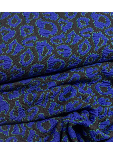 A la Ville leopard blauw met een streepje groen - prachtige rekbare jacquard