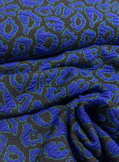 A la Ville Leopard blue with a touch of green - beautiful stretch jacquard