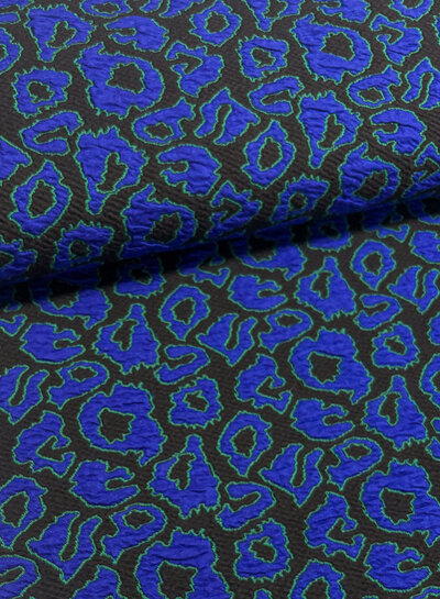 A la Ville Leopard blue with a touch of green - beautiful stretch jacquard