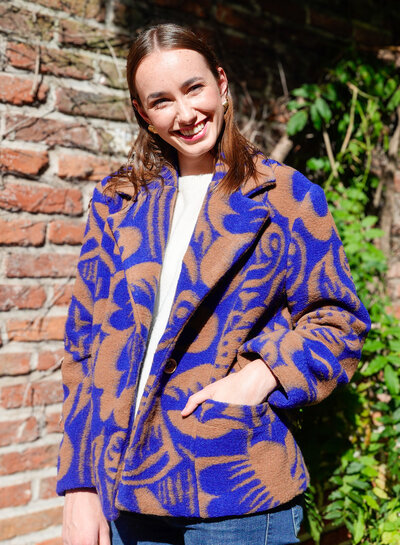 Atelier Jupe wollen Teddy bloemenstof blauw en bruin