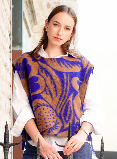 Atelier Jupe wollen Teddy bloemenstof blauw en bruin