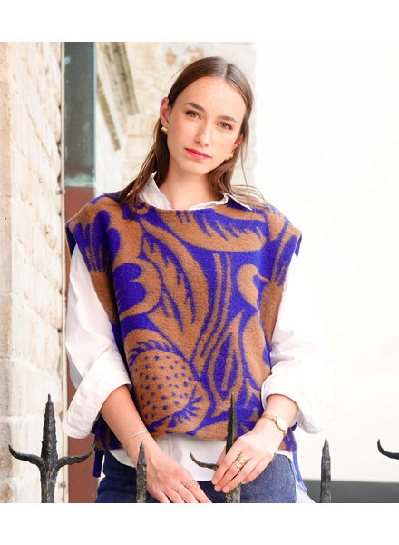 Atelier Jupe Teddy wool flower fabric blue and brown