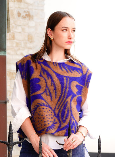 Atelier Jupe wollen Teddy bloemenstof blauw en bruin