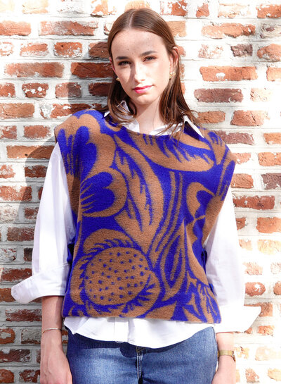 Atelier Jupe wollen Teddy bloemenstof blauw en bruin