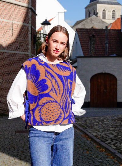 Atelier Jupe Teddy wool flower fabric blue and brown