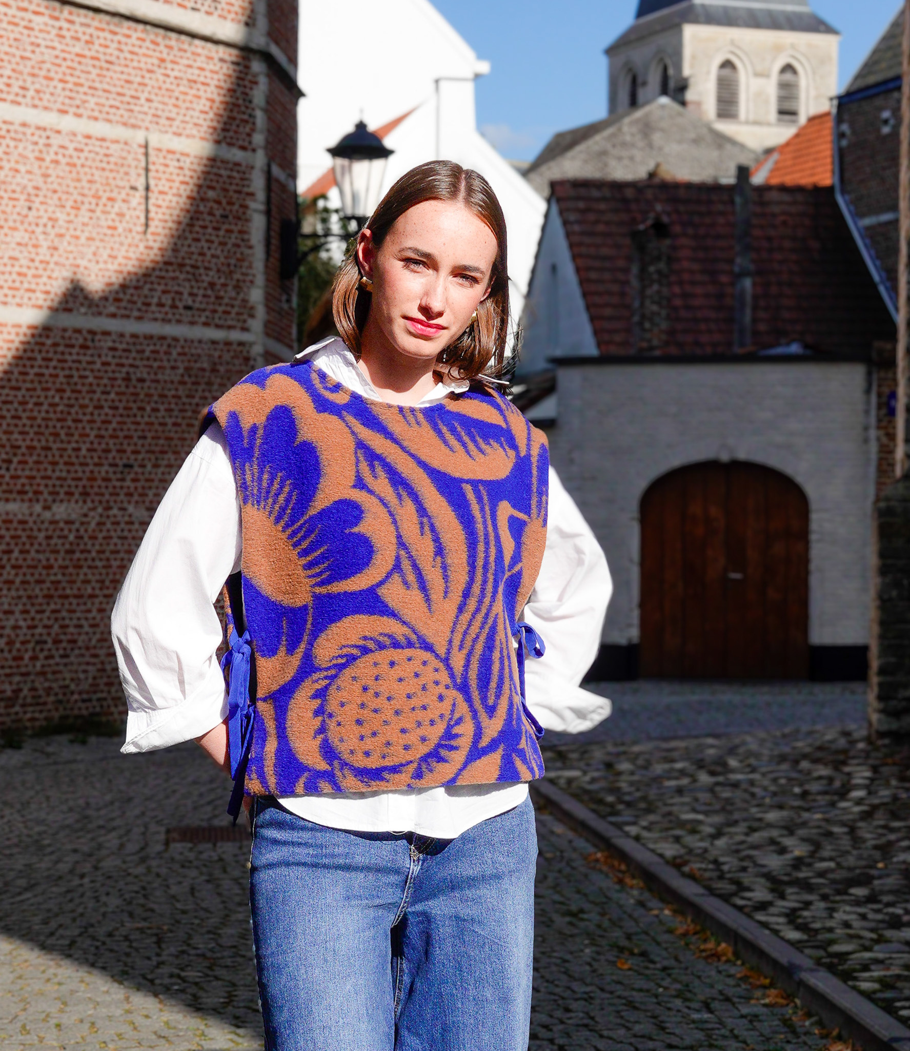 Wollen Teddy Bloemenstof Blauw En Bruin Madeline De Stoffenmadam 