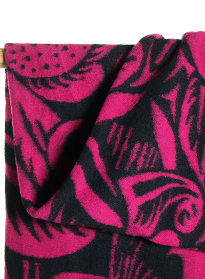 Atelier Jupe wollen Teddy bloemenstof zwart en fuchsia